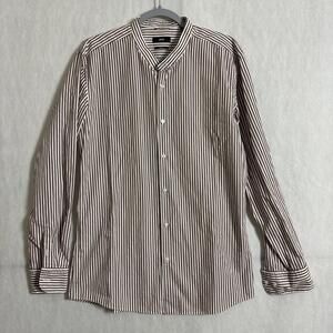 BOSS Hugo Boss Men's 42/L Brown Striped Long Sleeve Button Up Cotton Shirt